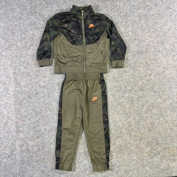 Nike Sportswear Toddler Camo Tracksuit Set Jacket Pants Green Orange Logo 24M - Picture 1 of 12